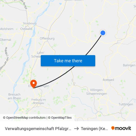 Verwaltungsgemeinschaft Pfalzgrafenweiler to Teningen (Kernort) map