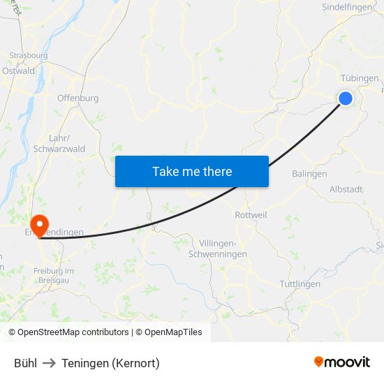 Bühl to Teningen (Kernort) map