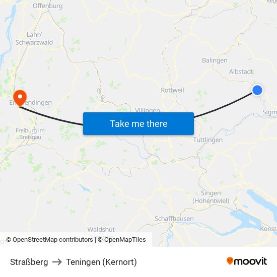 Straßberg to Teningen (Kernort) map