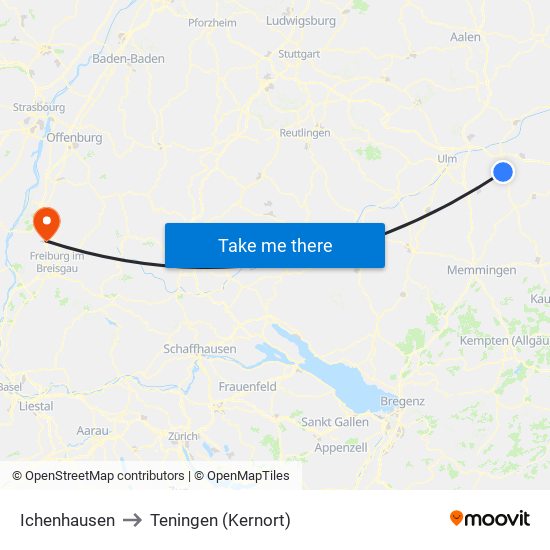 Ichenhausen to Teningen (Kernort) map