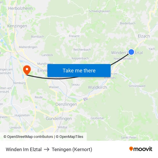 Winden Im Elztal to Teningen (Kernort) map