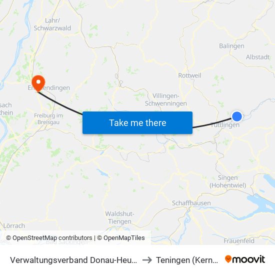 Verwaltungsverband Donau-Heuberg to Teningen (Kernort) map