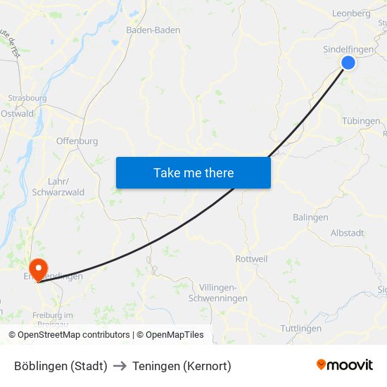 Böblingen (Stadt) to Teningen (Kernort) map