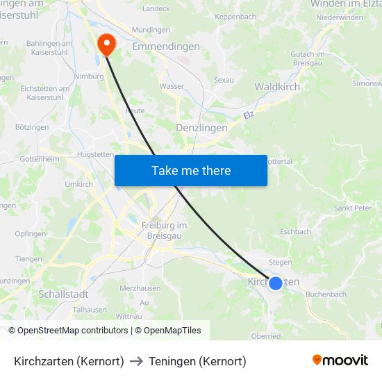 Kirchzarten (Kernort) to Teningen (Kernort) map