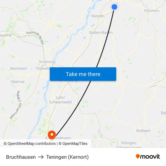 Bruchhausen to Teningen (Kernort) map