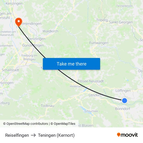 Reiselfingen to Teningen (Kernort) map