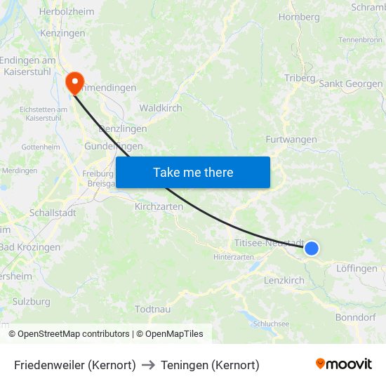 Friedenweiler (Kernort) to Teningen (Kernort) map