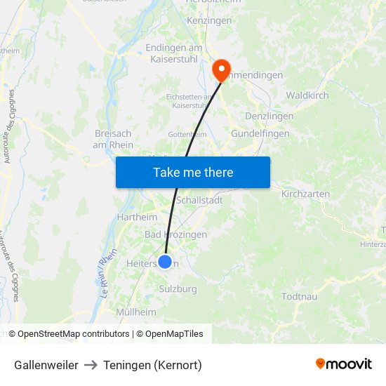 Gallenweiler to Teningen (Kernort) map