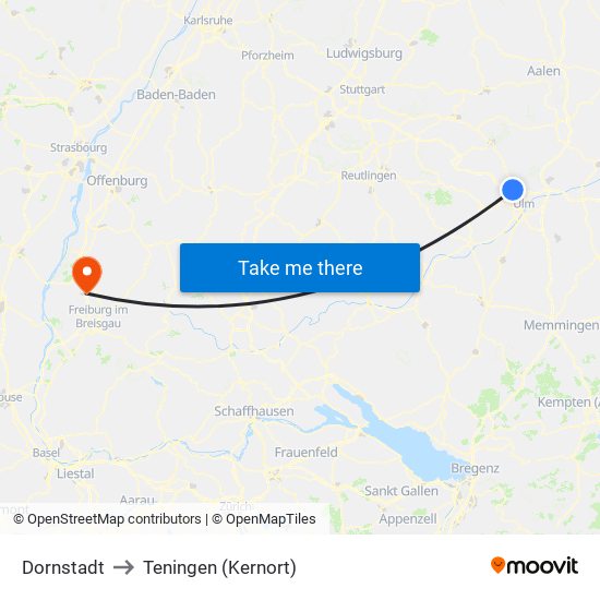 Dornstadt to Teningen (Kernort) map