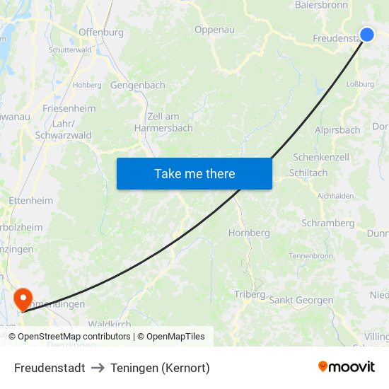 Freudenstadt to Teningen (Kernort) map