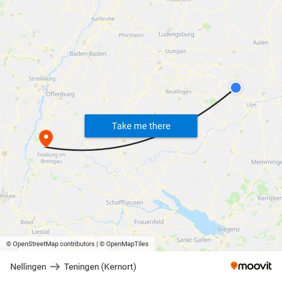 Nellingen to Teningen (Kernort) map