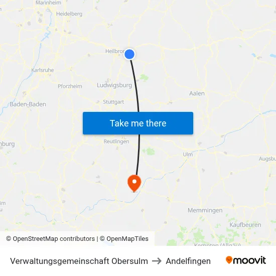 Verwaltungsgemeinschaft Obersulm to Andelfingen map