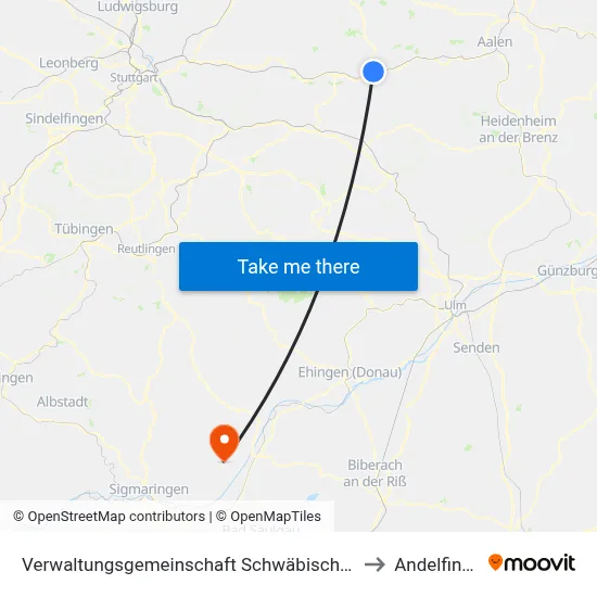 Verwaltungsgemeinschaft Schwäbisch Gmünd to Andelfingen map