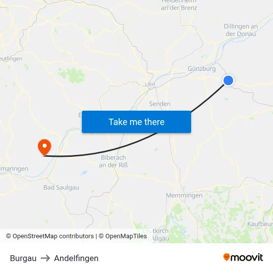Burgau to Andelfingen map