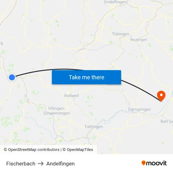 Fischerbach to Andelfingen map