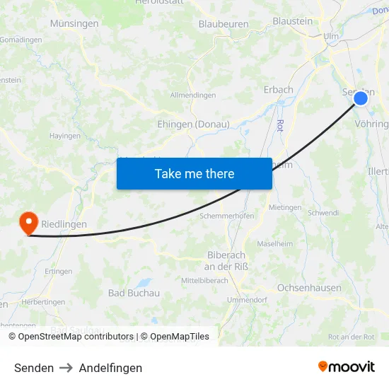 Senden to Andelfingen map