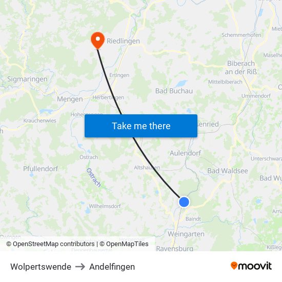 Wolpertswende to Andelfingen map