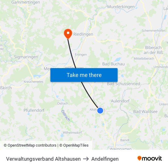 Verwaltungsverband Altshausen to Andelfingen map