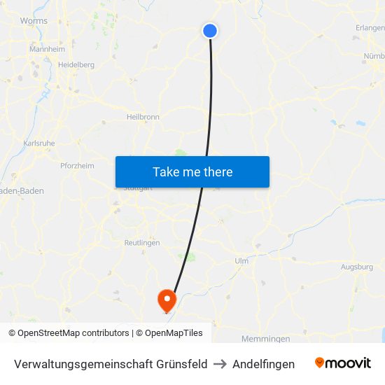 Verwaltungsgemeinschaft Grünsfeld to Andelfingen map