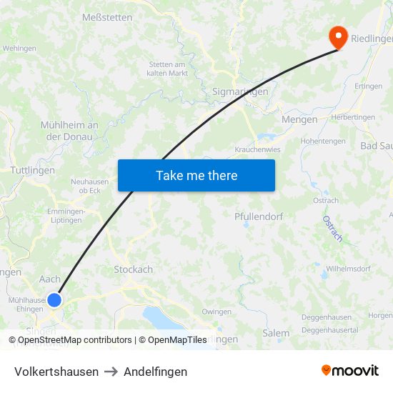 Volkertshausen to Andelfingen map