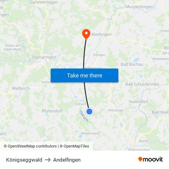 Königseggwald to Andelfingen map