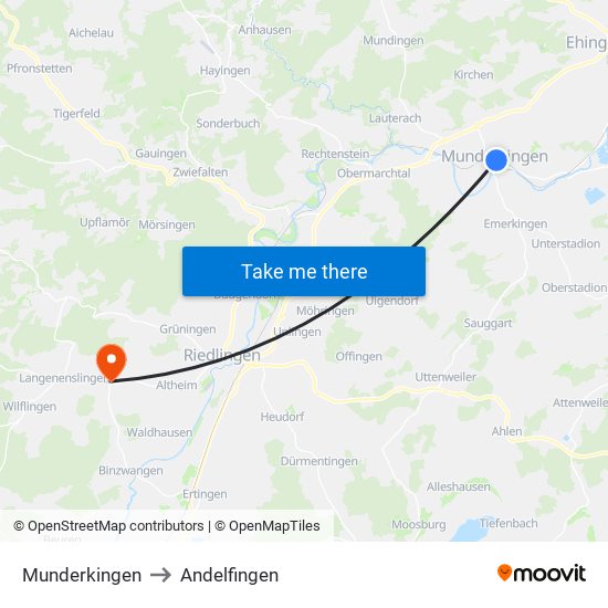 Munderkingen to Andelfingen map