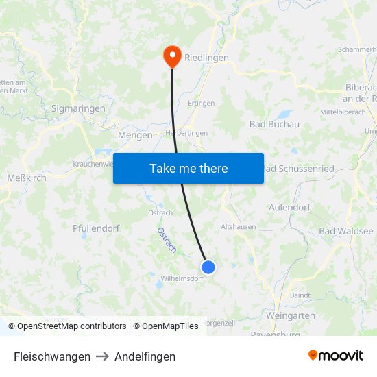 Fleischwangen to Andelfingen map
