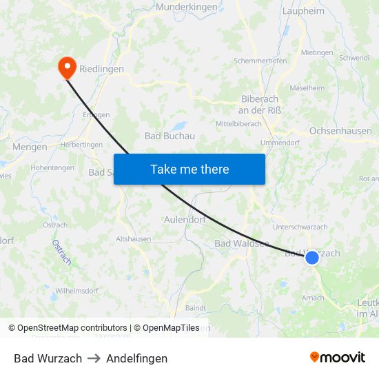 Bad Wurzach to Andelfingen map