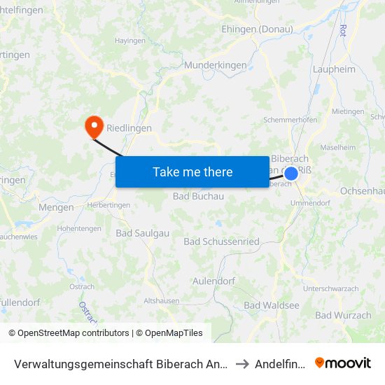 Verwaltungsgemeinschaft Biberach An Der Riß to Andelfingen map