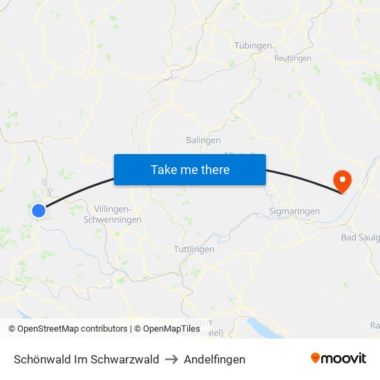 Schönwald Im Schwarzwald to Andelfingen map