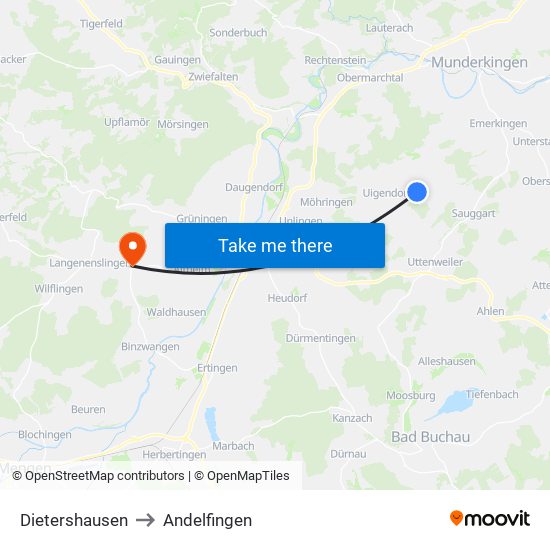 Dietershausen to Andelfingen map