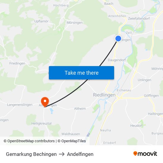 Gemarkung Bechingen to Andelfingen map