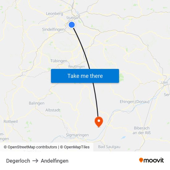 Degerloch to Andelfingen map