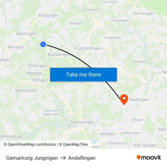 Gemarkung Jungingen to Andelfingen map