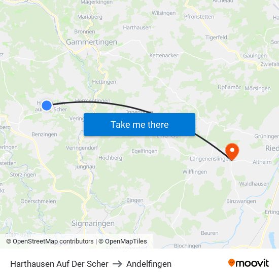 Harthausen Auf Der Scher to Andelfingen map