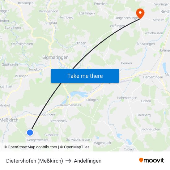 Dietershofen (Meßkirch) to Andelfingen map