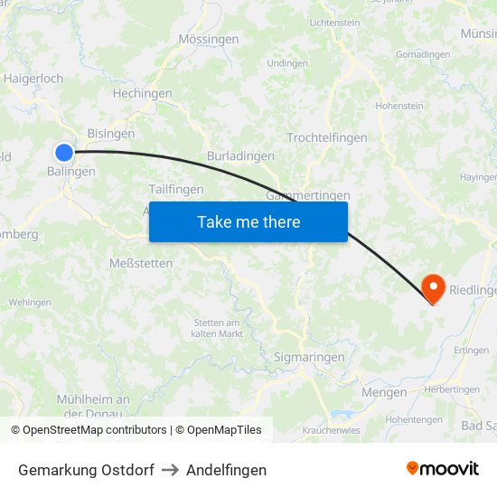 Gemarkung Ostdorf to Andelfingen map