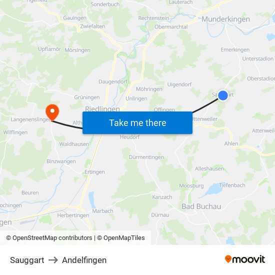 Sauggart to Andelfingen map