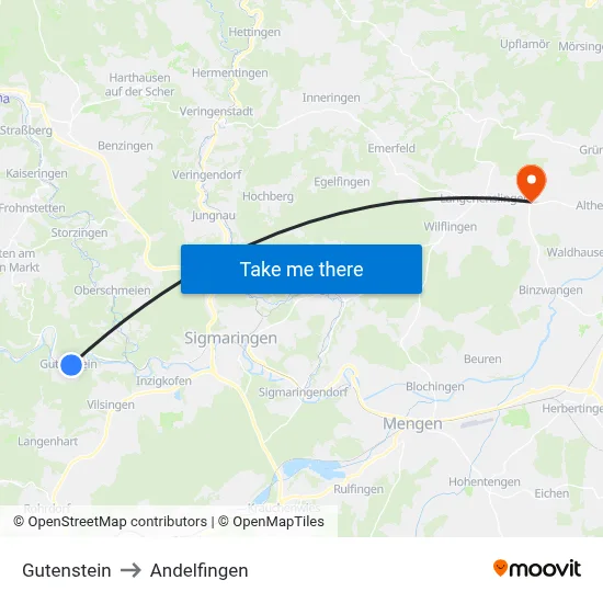 Gutenstein to Andelfingen map