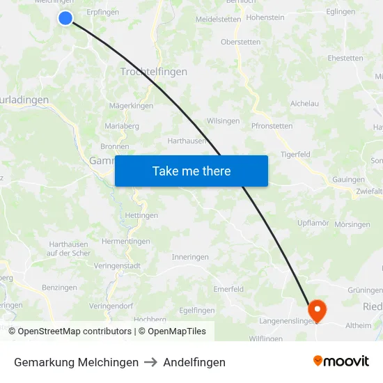 Gemarkung Melchingen to Andelfingen map