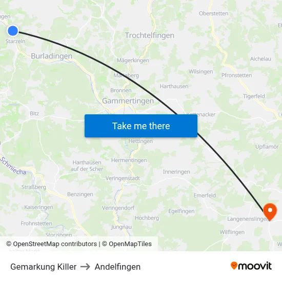 Gemarkung Killer to Andelfingen map