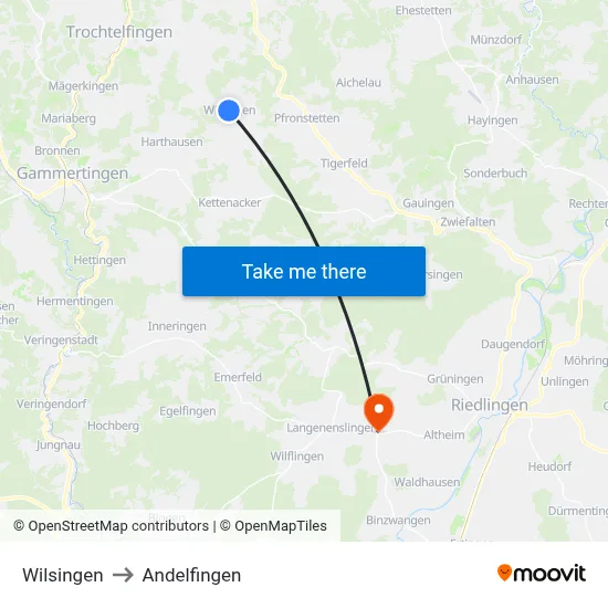 Wilsingen to Andelfingen map