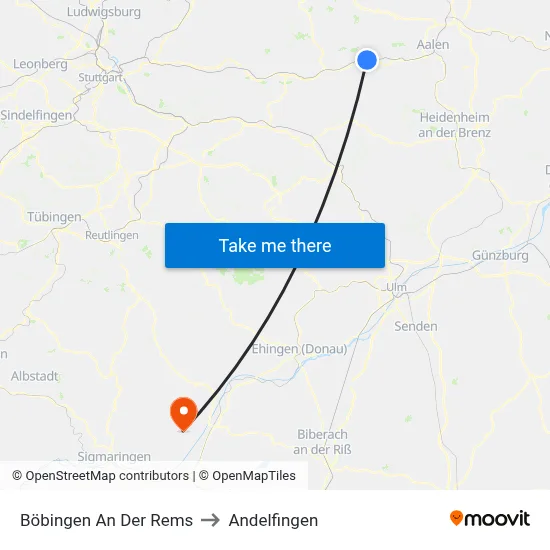 Böbingen An Der Rems to Andelfingen map