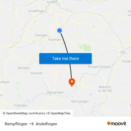 Bempflingen to Andelfingen map