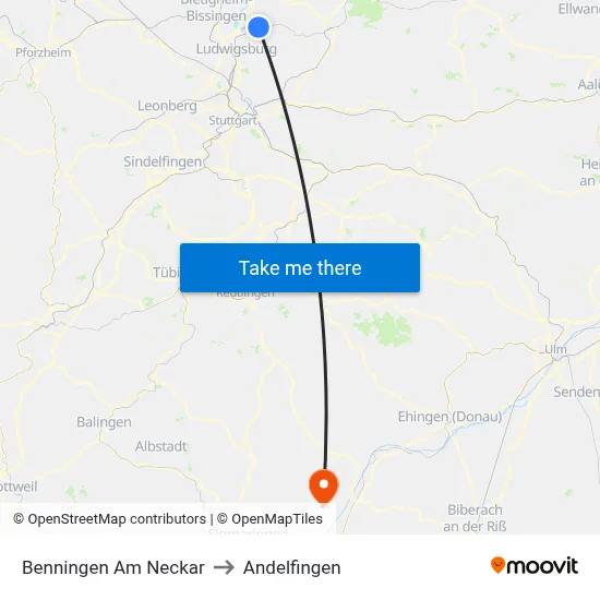 Benningen Am Neckar to Andelfingen map