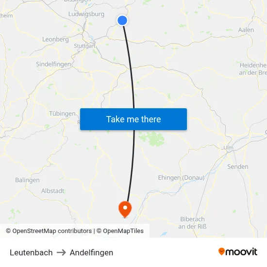Leutenbach to Andelfingen map