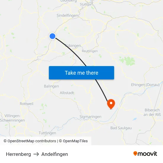 Herrenberg to Andelfingen map
