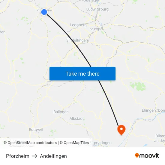 Pforzheim to Andelfingen map