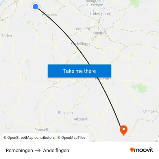 Remchingen to Andelfingen map