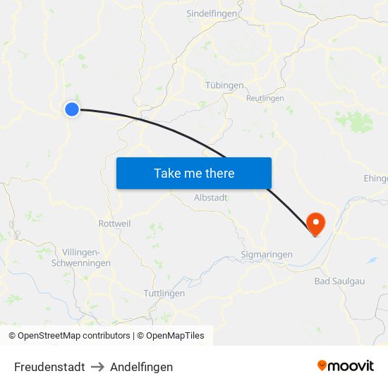 Freudenstadt to Andelfingen map